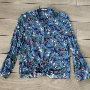 Alice & Olivia long sleeve blue floral silk top